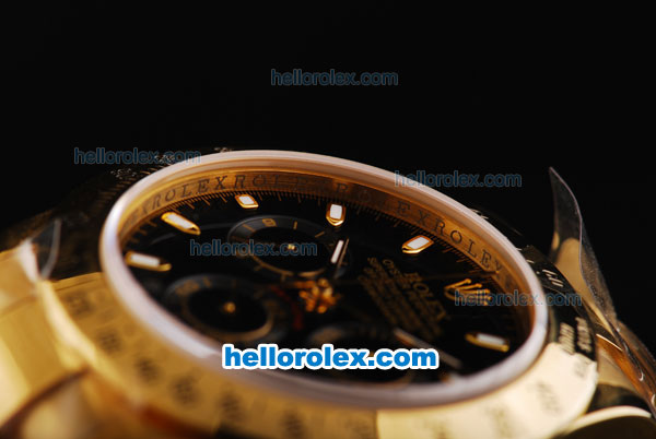 Rolex Daytona Oyster Perpetual Swiss Valjoux 7750 Automatic Movement Full Gold with Black Dial and White Stick Markers - Click Image to Close
